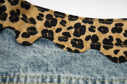 Leopard Print Damage Half Denim Jeans WN25462