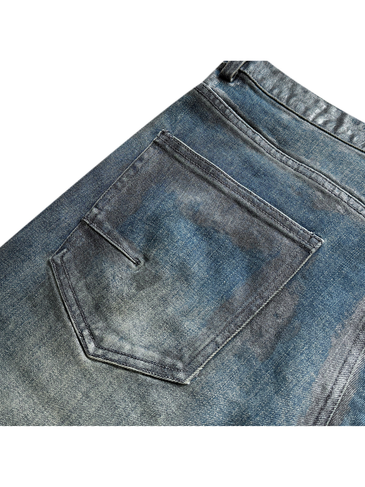 3D Whisker Washed Coating Straight Denim Jeans WN27083