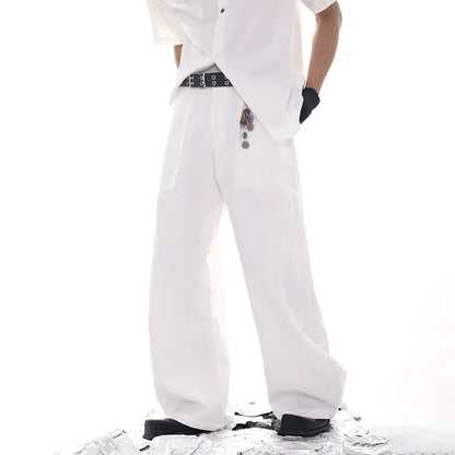 Pin Decor Curved Hem Wide Leg Straight Trousers WN18635