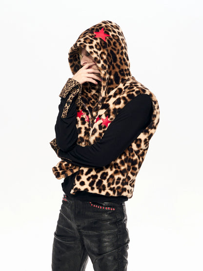 Leopard Fake Fur Hooded Vest WN22144