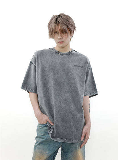 Oversize Washed Metal Buckle Short Sleeve T-shirt WN7516