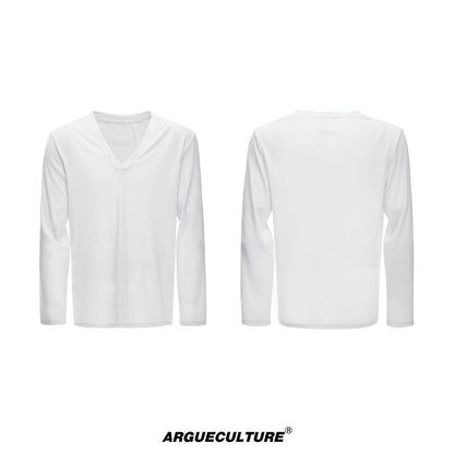 Deep V-Neck Breathable Oversize Long Sleeve T-Shirt WN27011