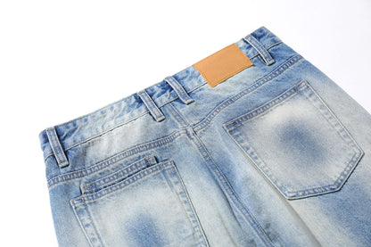 Dirty Washed Irregular Flare Denim Jeans WN26118