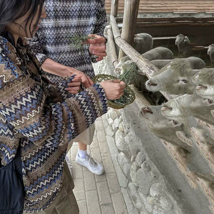 Striped Round Neck Oversize Long Sleeve T-Shirt WN20278