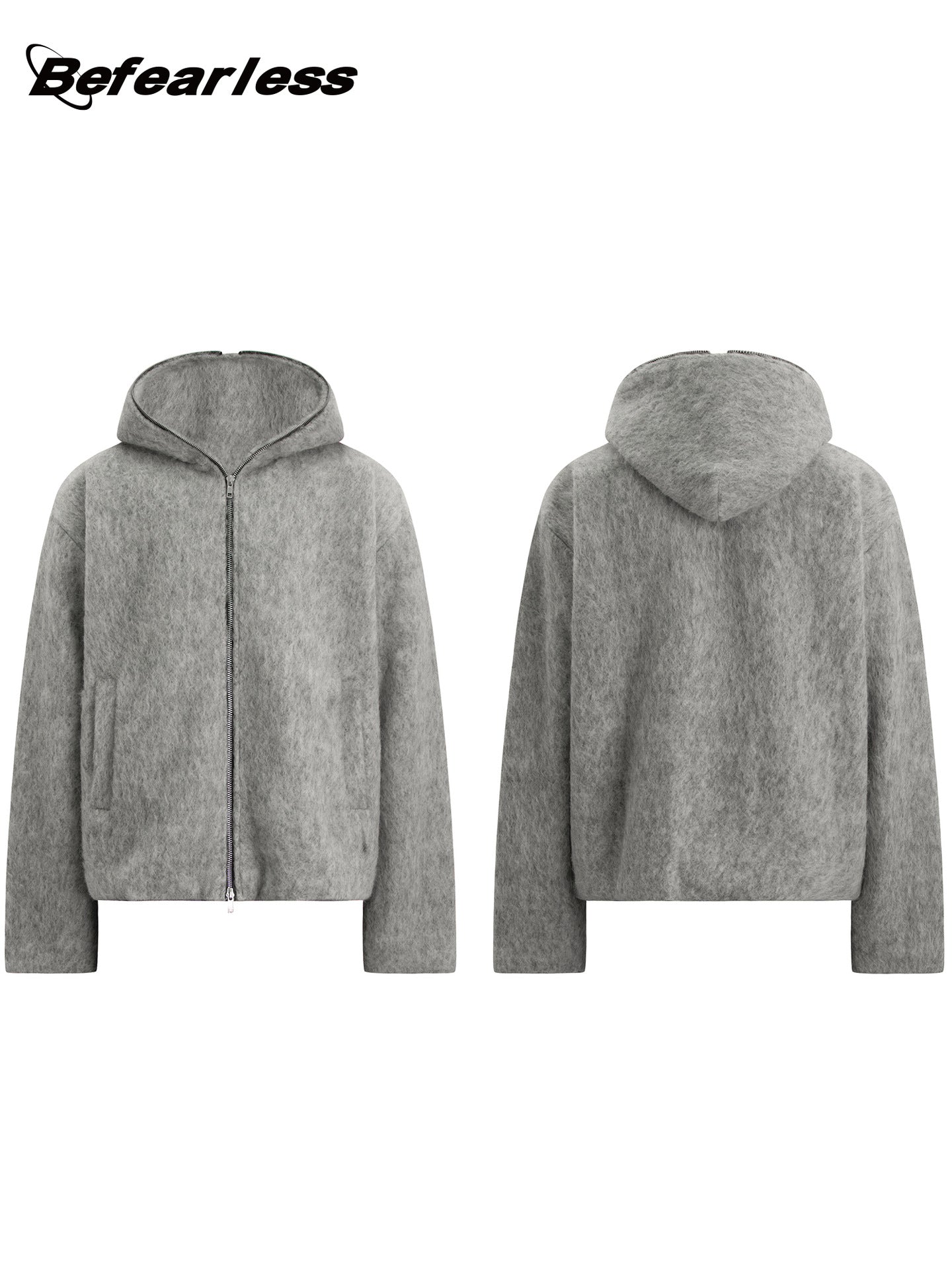 Wool Blend Full-Zip Boxy Hooded Jacket WN26382