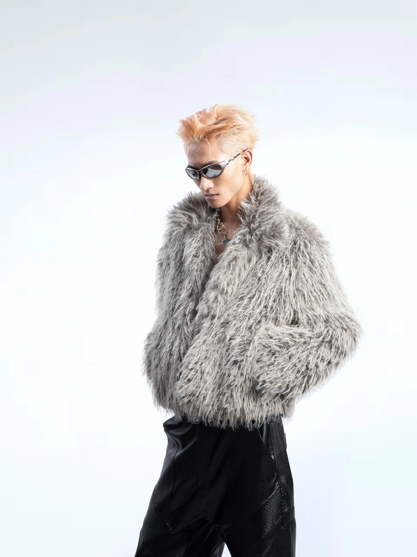Fake Mink Fur Oversize Wide-Collar Jacket WN20662