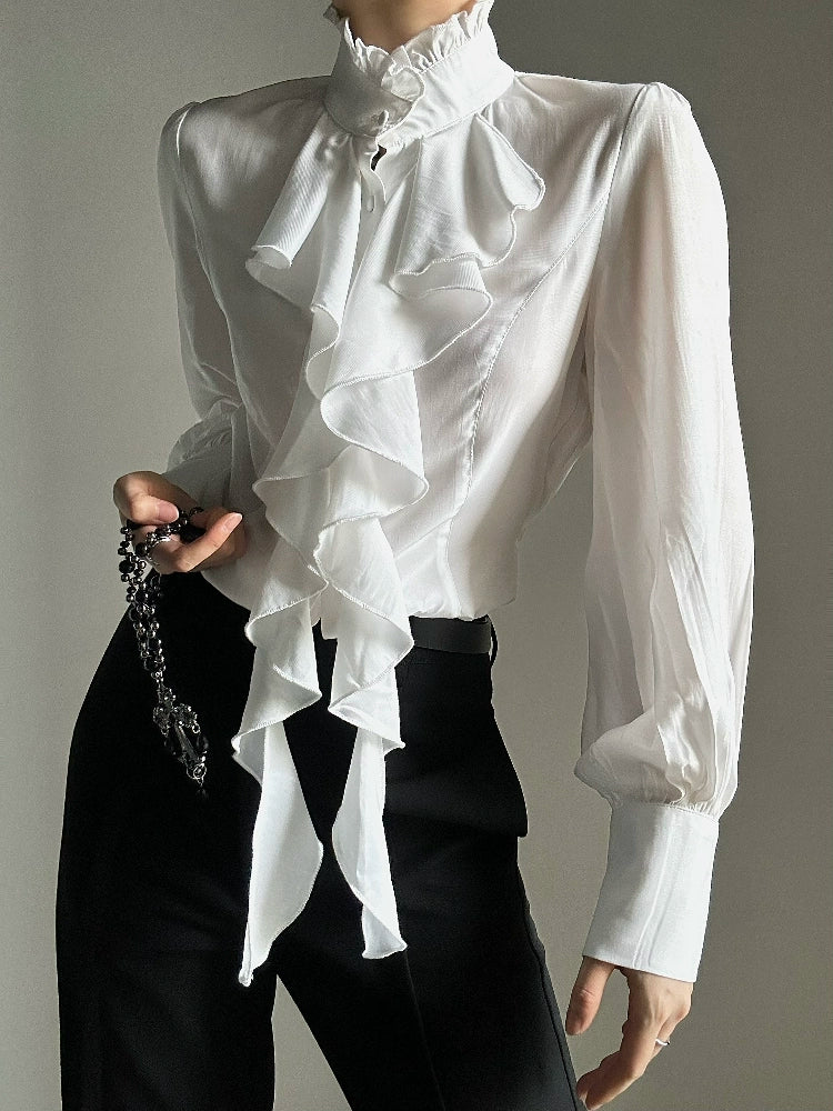 Ruffled Slim Shirt & Necklace WN19619