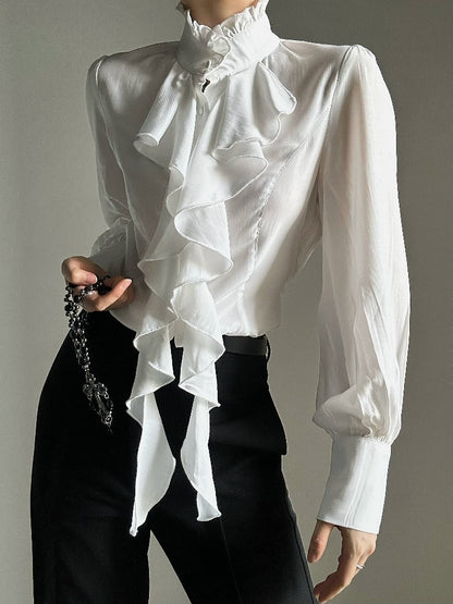 Ruffled Slim Shirt & Necklace WN19619