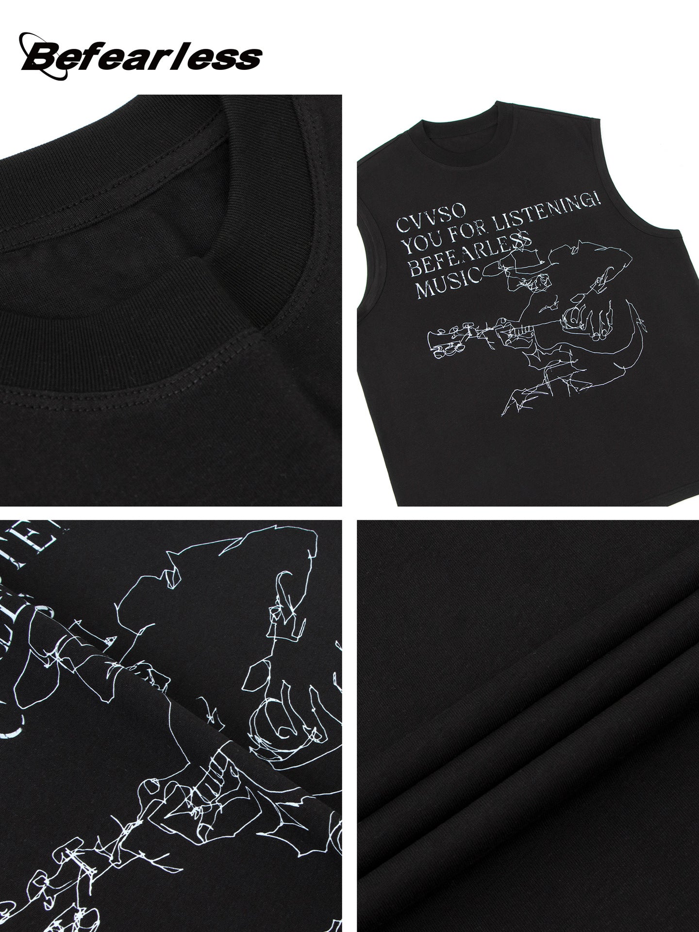 Guitarist Print Oversize Sleeveless T-Shirt WN26385