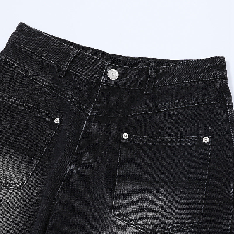 Washed Damage Wide Leg Denim Short Pants WN25596
