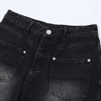 Washed Damage Wide Leg Denim Short Pants WN25596