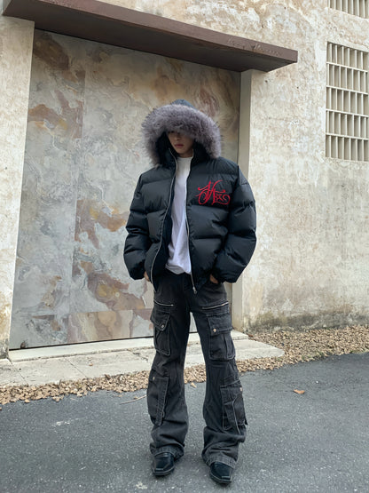 Detachable Hooded Embroidered Fake Fur-Collar Padded Jacket WN22208