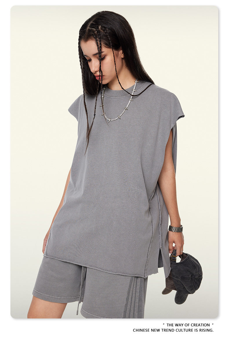 Washed Oversize Sleeveless T-Shirt WN6069