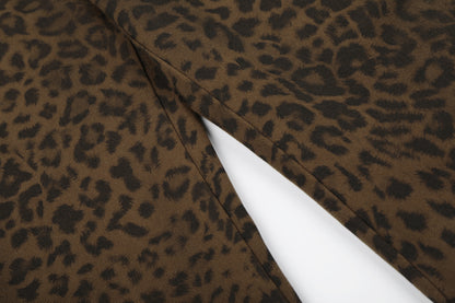 Leopard Print Curved Wide Leg Denim Jeans WN25679