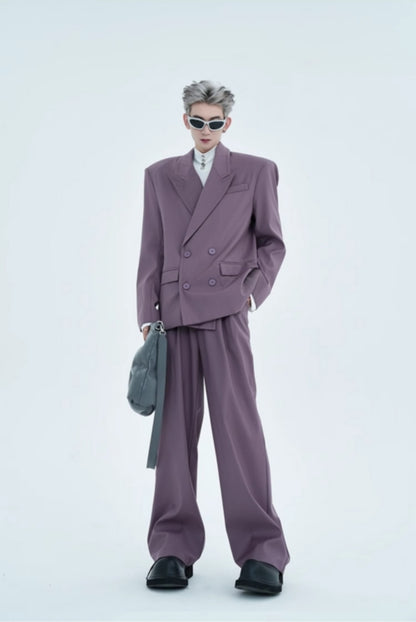Double-Breasted Tailored Jacket & High-Waist Wide Leg Trousers Setup WN15458