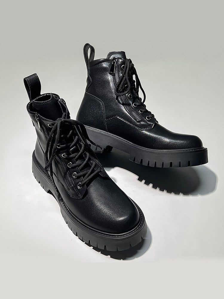 Leather Side Zipper High-Top Boots WN22588