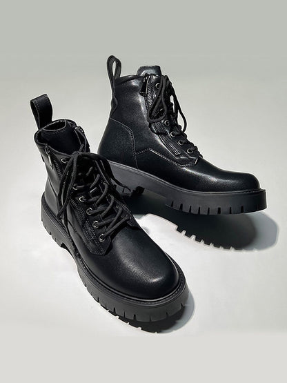 Leather Side Zipper High-Top Boots WN22588