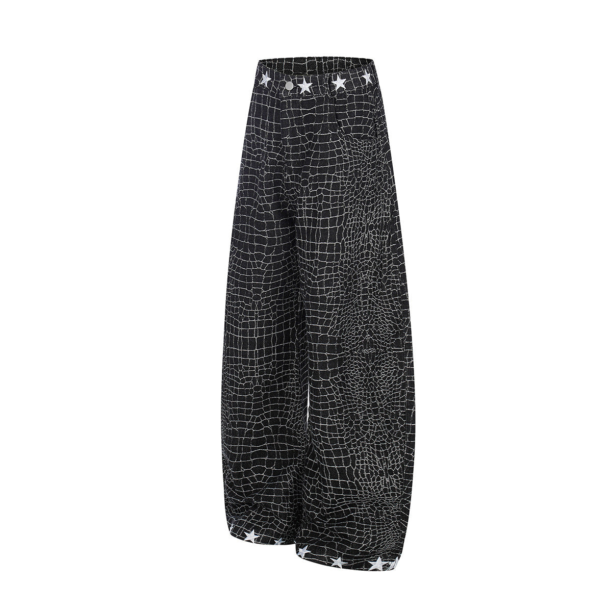 Crocodile Pattern Star Studs Wide Leg Pants WN25471