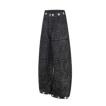Crocodile Pattern Star Studs Wide Leg Pants WN25471