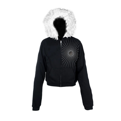 Soundwave Design Fake Fur Collar Zipper Hoodie WN20922