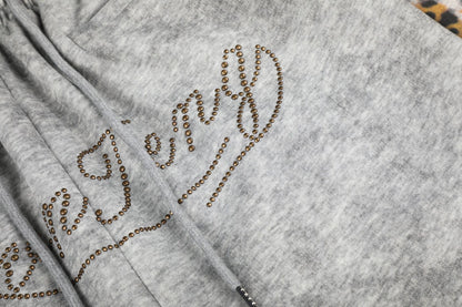 Leopard Print Curved Studs Wide Leg Sweatpants WN25700