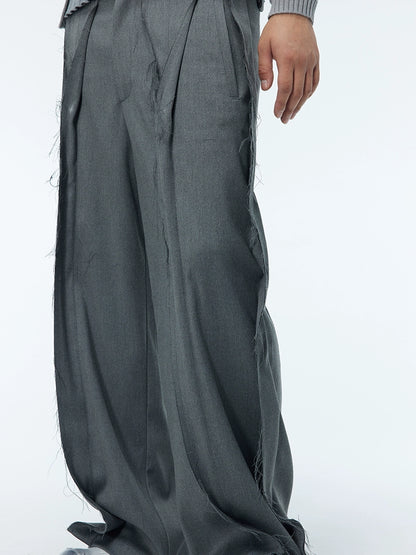 Wide-Leg Pleats Raw-edge Trousers WN9063