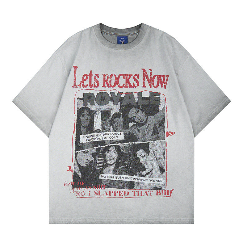 Washed Portrait Print Short Sleeve T-Shirt WN25795