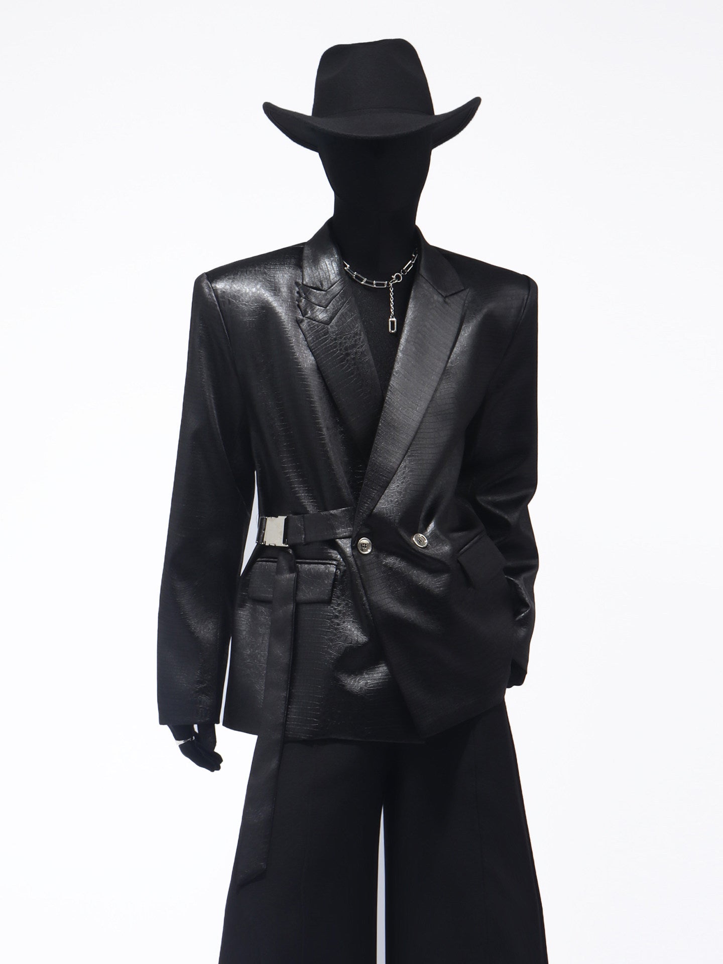 Buckle Decor Shoulder-Pad Tailored Jacket WN23671