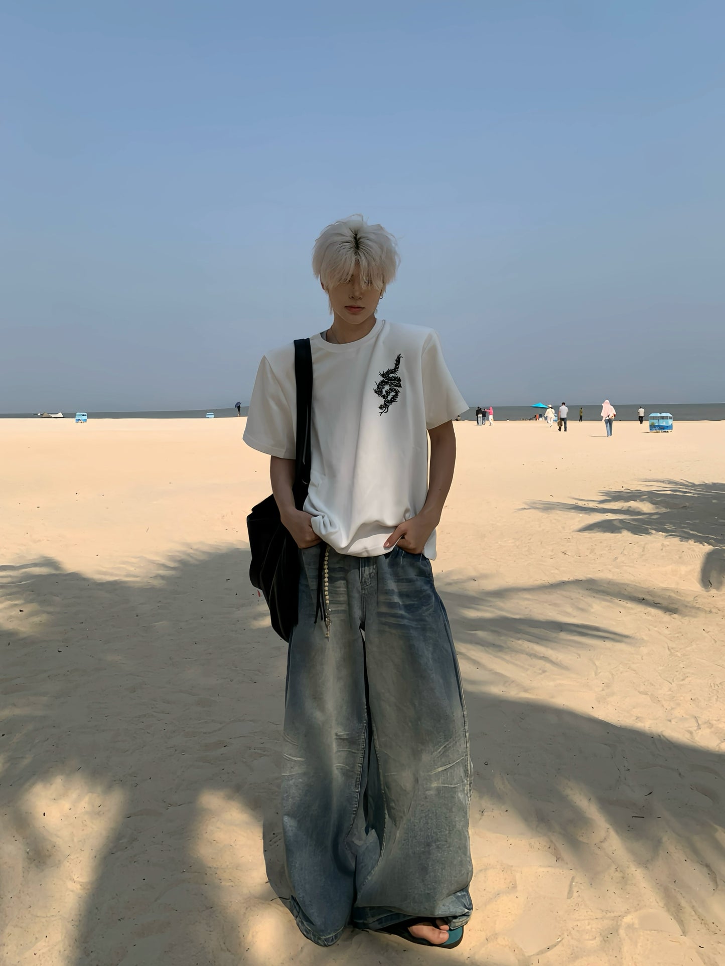 Studs Spine Embroidery Short Sleeve T-Shirt WN19779