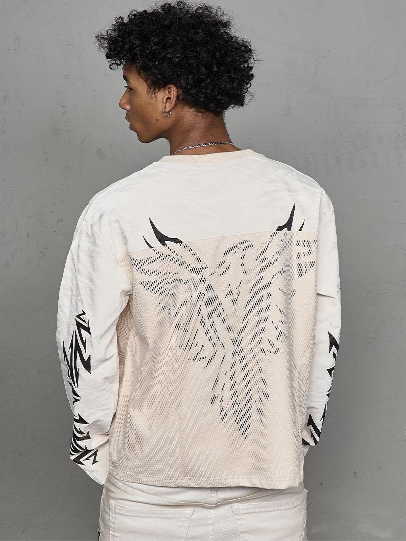 Velvet Texture Mesh Hollow Print Long Sleeve T-Shirt WN20988