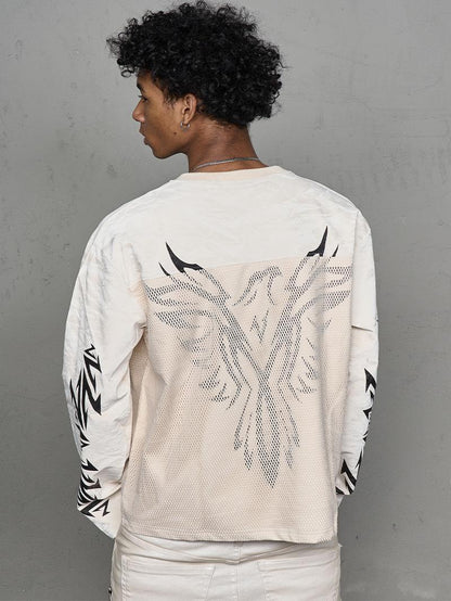 Velvet Texture Mesh Hollow Print Long Sleeve T-Shirt WN20988