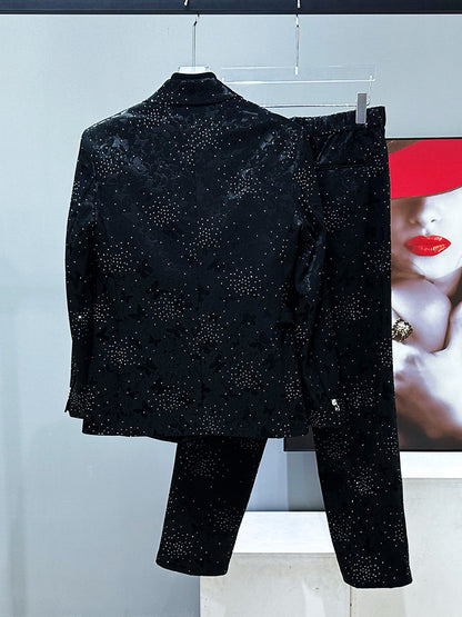 Rhinestone Star Butterfly Jacquard Tailored Jacket & Trousers Setup WN23905