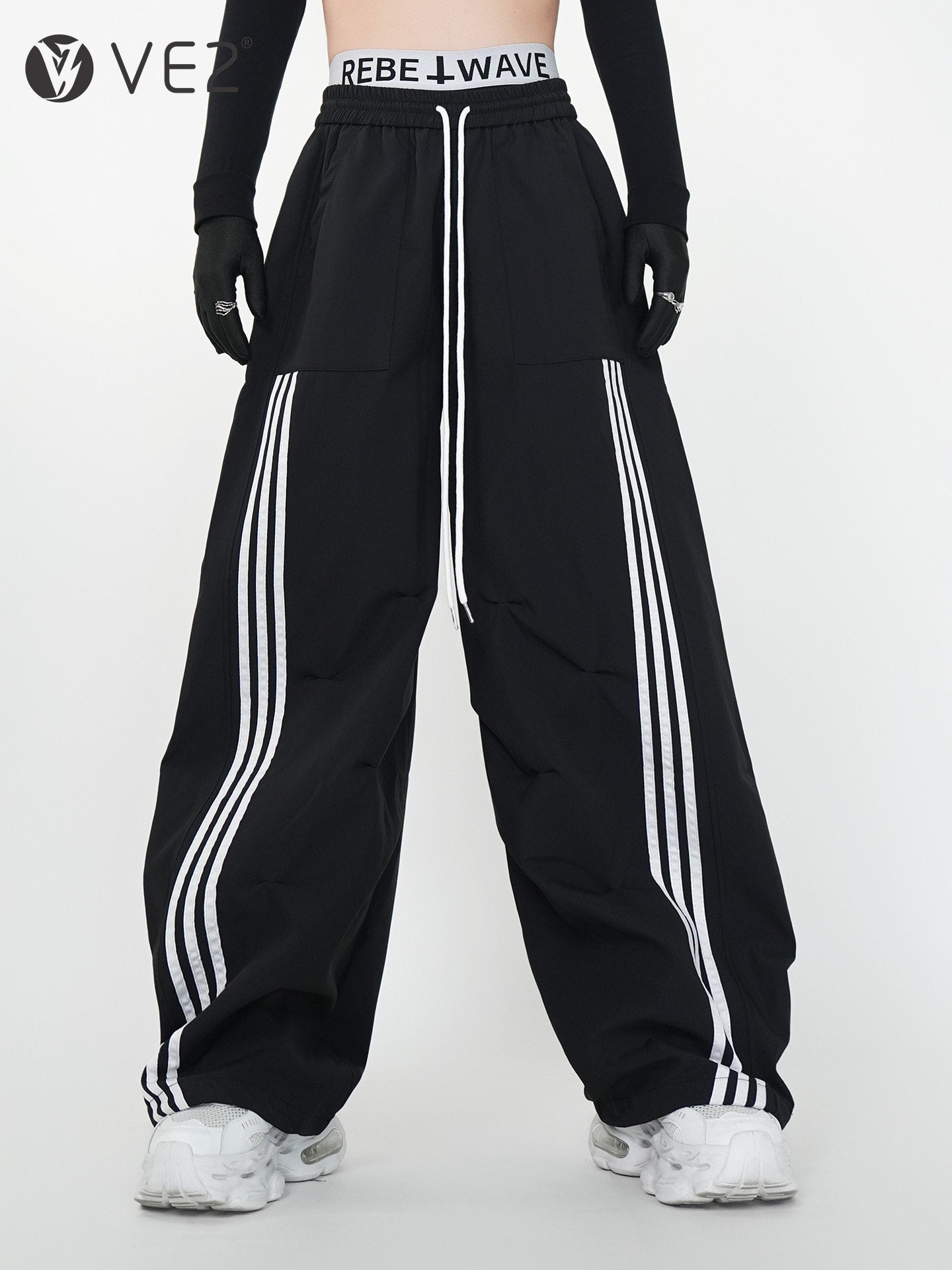 Stripe Line Drawstring Wide Leg Pants WN24136