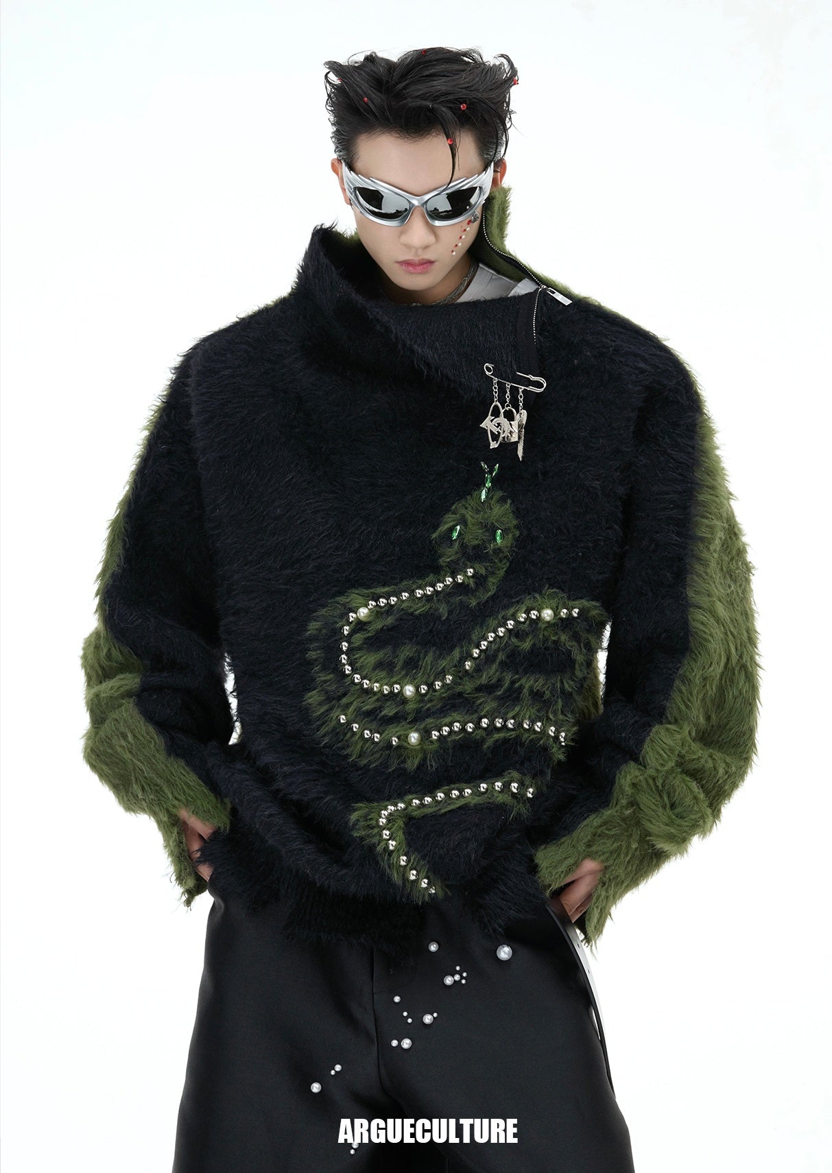 Fake Mink Pearl-Embellished High-Neck Knit Sweater WN12883 – WONDER NOAH