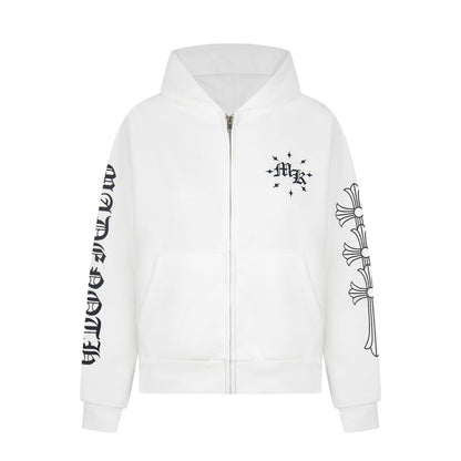 Letter Print Short Length Oversize Zipper Hoodie WN24249