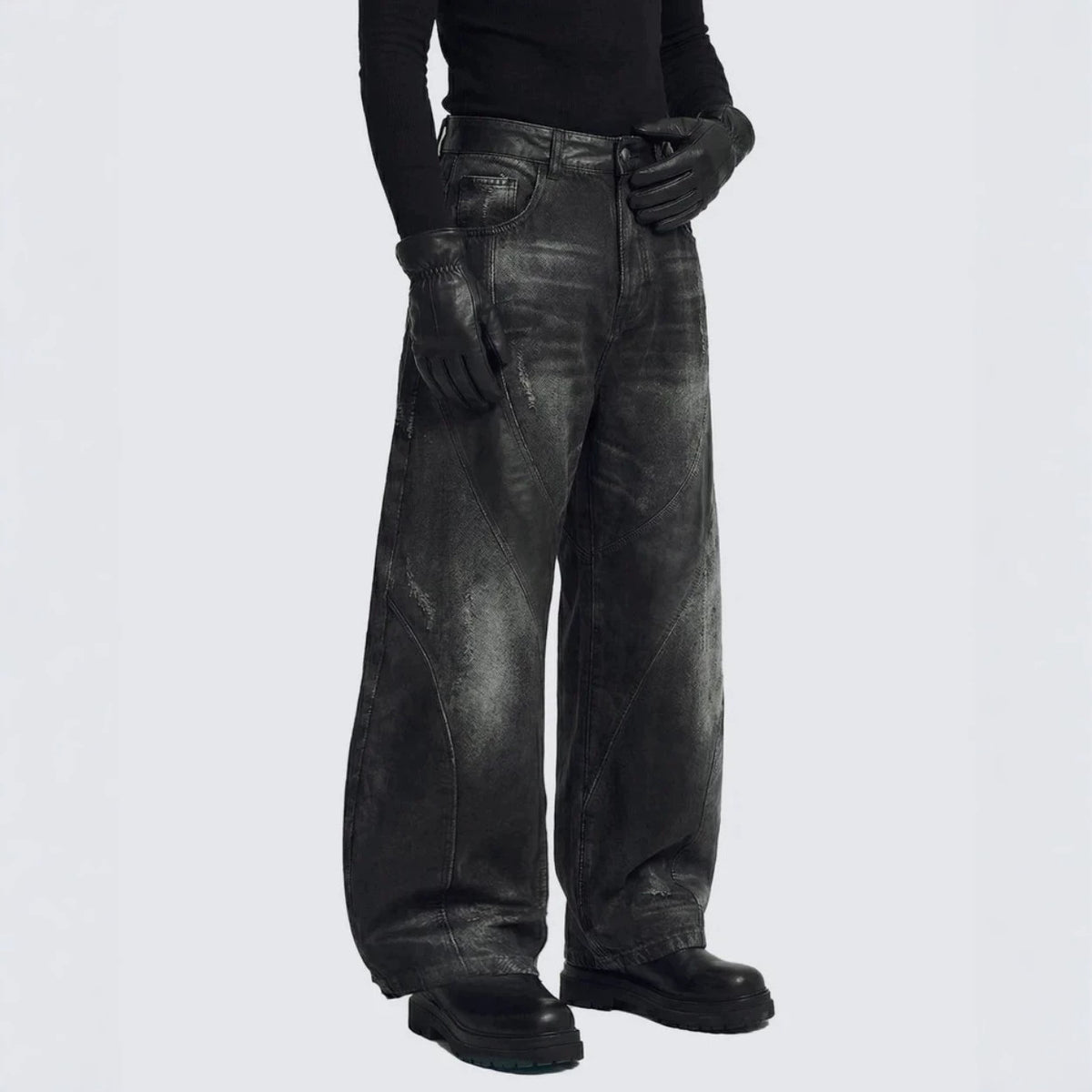 Washed Patchwork Curved Faded Denim Jeans WN27895
