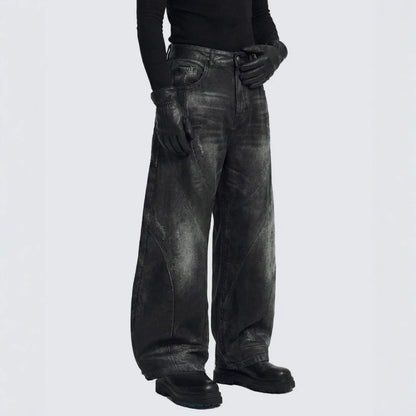 Washed Patchwork Curved Faded Denim Jeans WN27895
