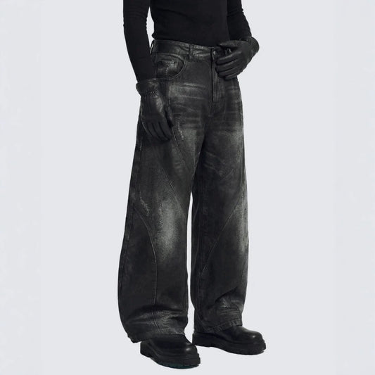 Washed Patchwork Curved Faded Denim Jeans WN27895