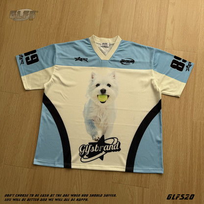 Sporty Breathable Mesh Dog Print Oversize Short Sleeve T-Shirt WN26547