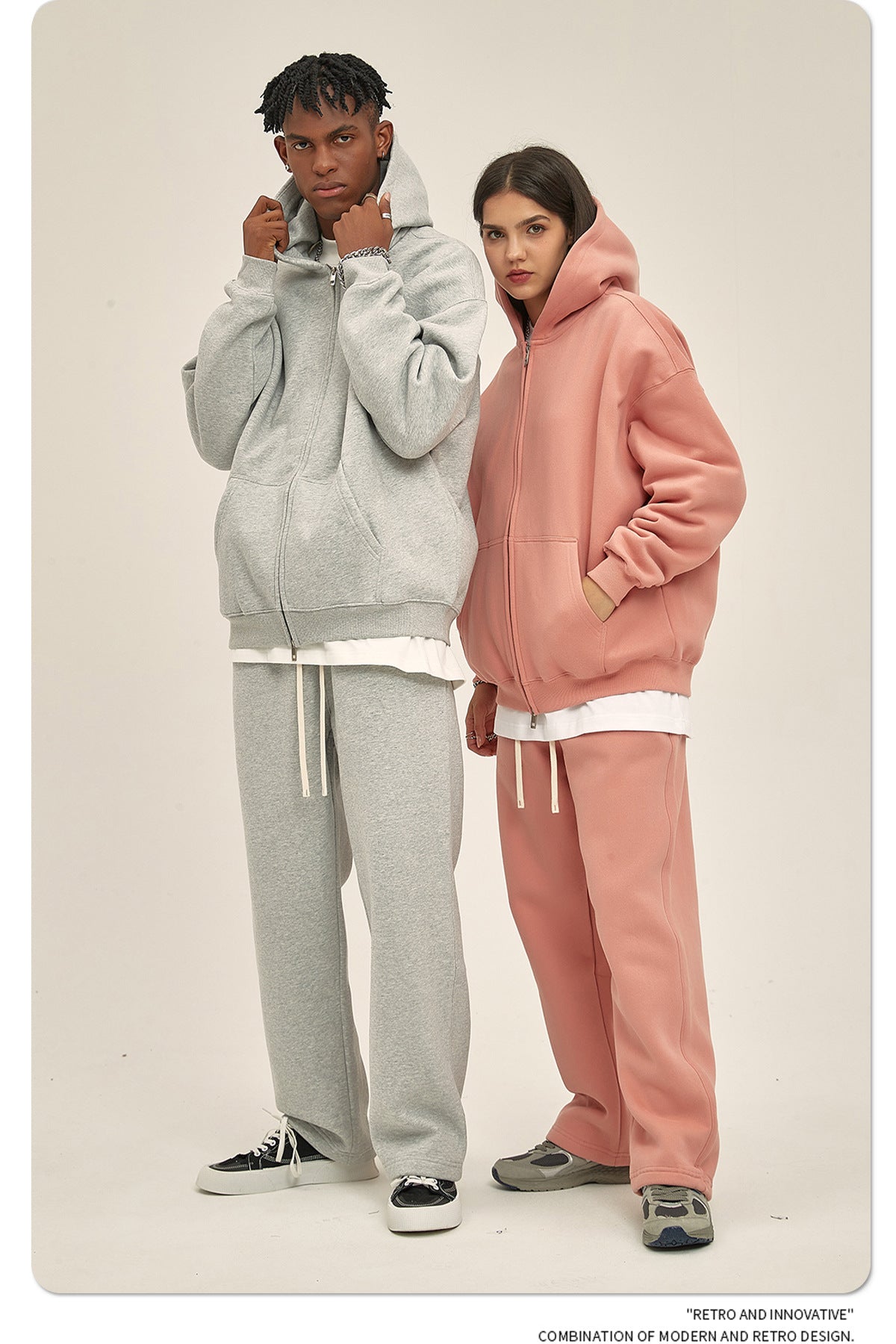 Oversize Heavyweight Zipper Hoodie & Heavyweight Sweatpants Setup WN6640-K