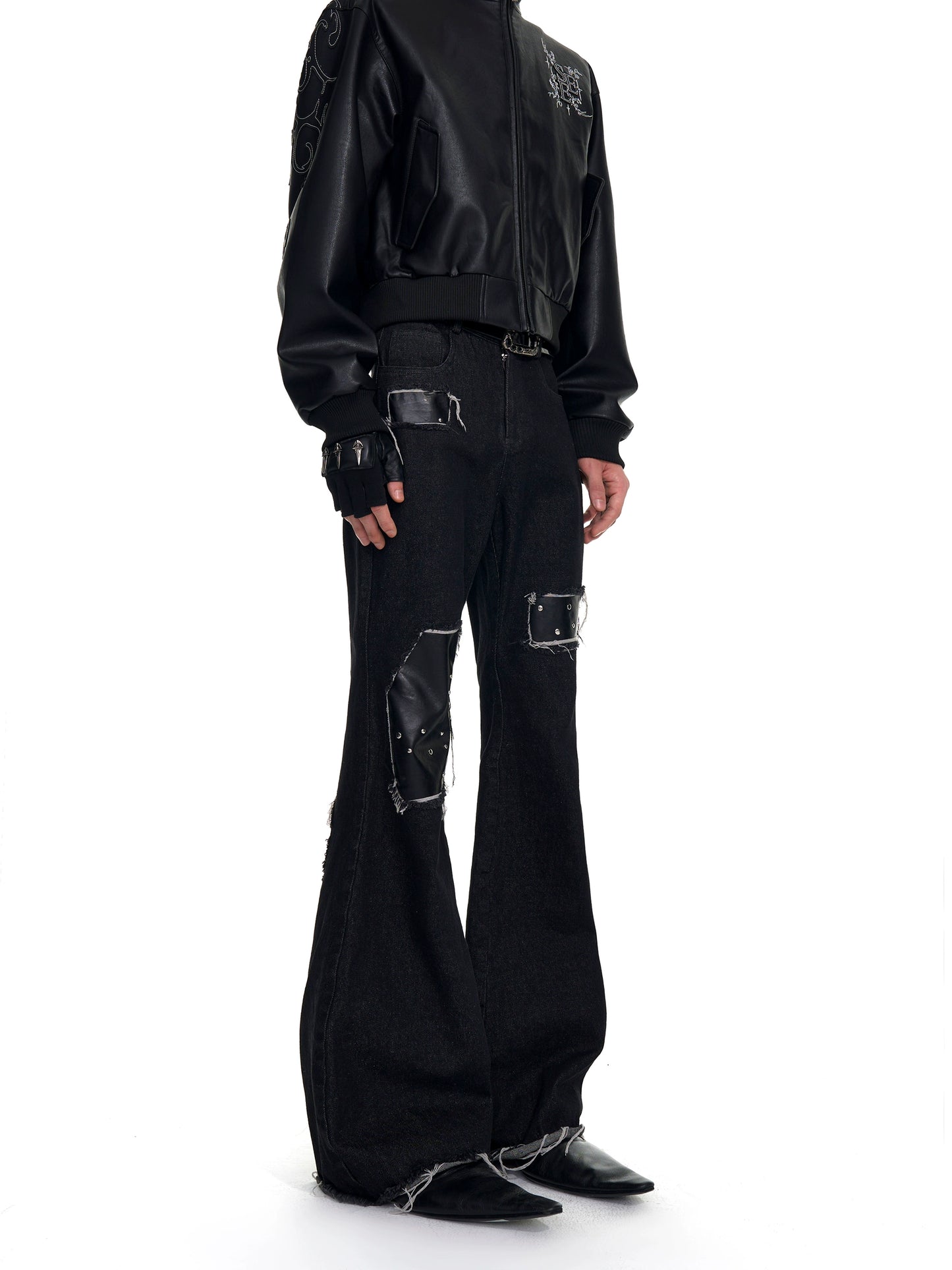 Studs Mix Fringe Flare Denim Jeans WN20943