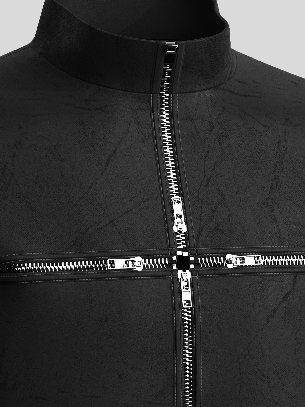 Stand Neck Cross Zipper PU Leather Jacket WN27127