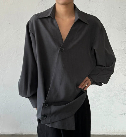 Minimalist Irregular Asymmetric Button V-Neck Long Sleeve Shirt WN20025