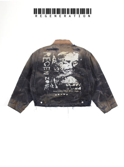 Graphic Art Print Damege Denim Jacket WN19685
