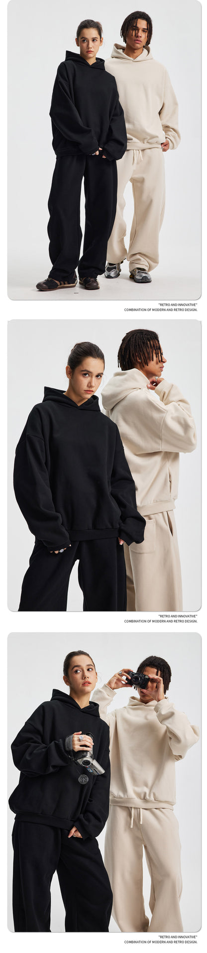 Fleece Lining Oversize Hoodie & Wide Leg Sweatpants Setup WN23113