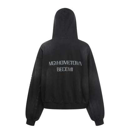 Dirty Washed Logo Print Zipper Hoodie & Dirty Washed Sweatpants Setup WN25540