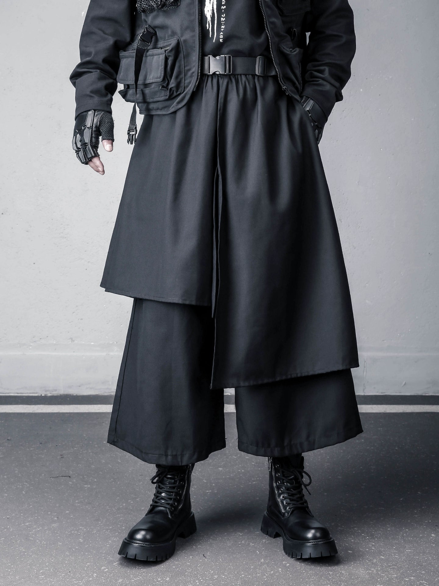 Asymmetric Mix Patch Wide Leg Pants WN22339