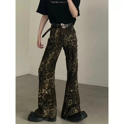 Leopard Print Cargo Denim Jeans WN7029