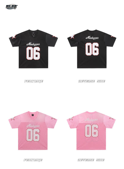 Appliqué Embroidery V-Neck Oversize Short Sleeve T-Shirt WN26567