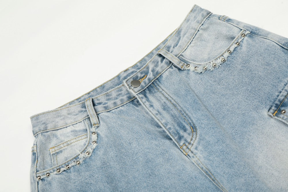 Rhinestone Studded High-Waist Wide Leg Denim Jeans WN27911